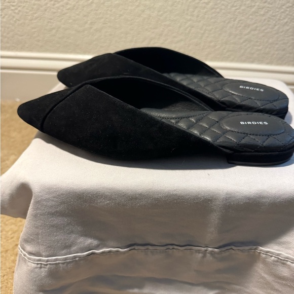 Birdies Shoes - Birdies Women's The Swan Mules Size 8.5 Black Suede Flat Slip On Pointy …